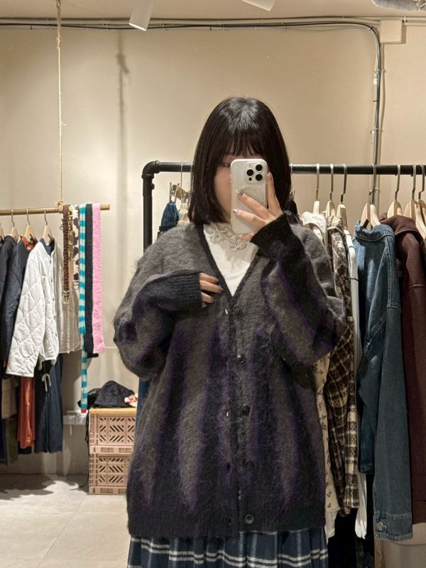 黑紫撞色薄毛衣排釦外套 