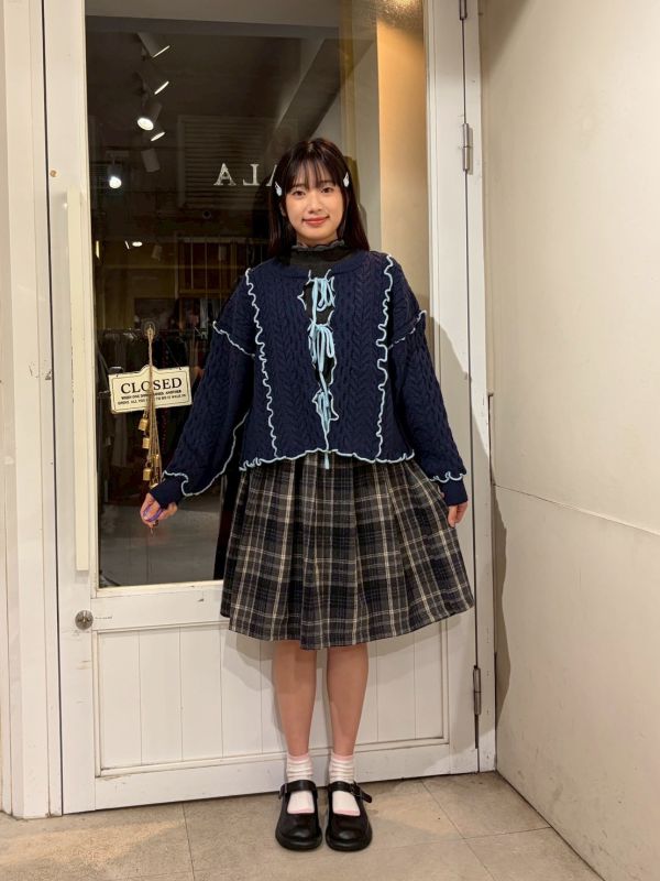 粗針織毛線撞色滾邊綁帶長袖外套 