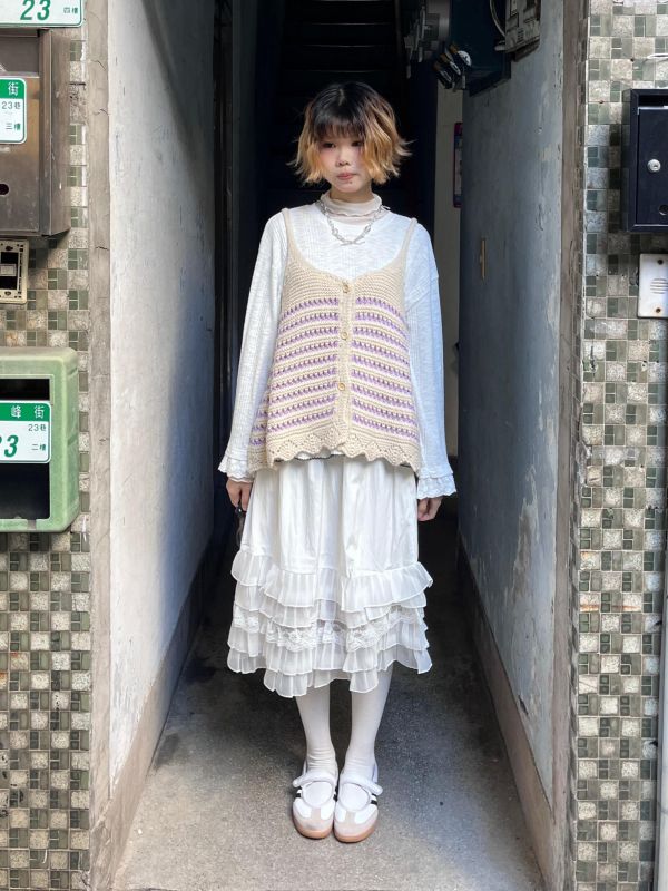 蕾絲蛋糕層次六分裙 