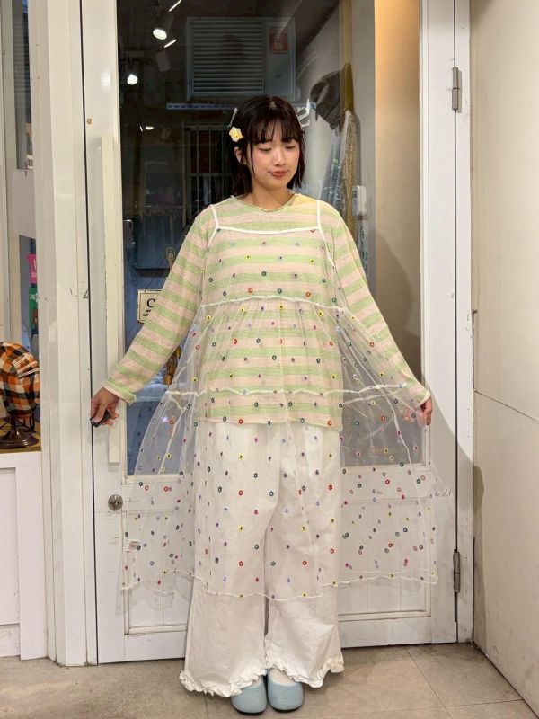 刺繡小花透紗細肩帶洋裝 