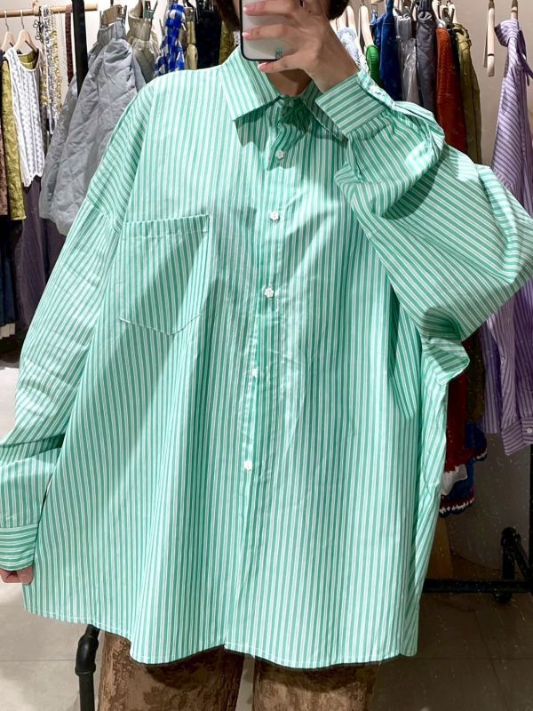 落肩寬版條紋男友襯衫 