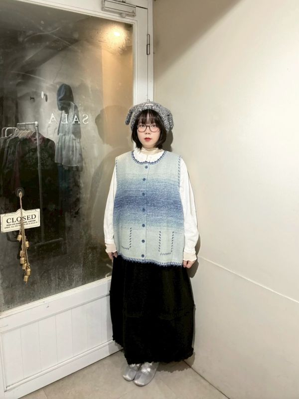 絨布厚磅滾邊繭型鬆緊腰長裙 