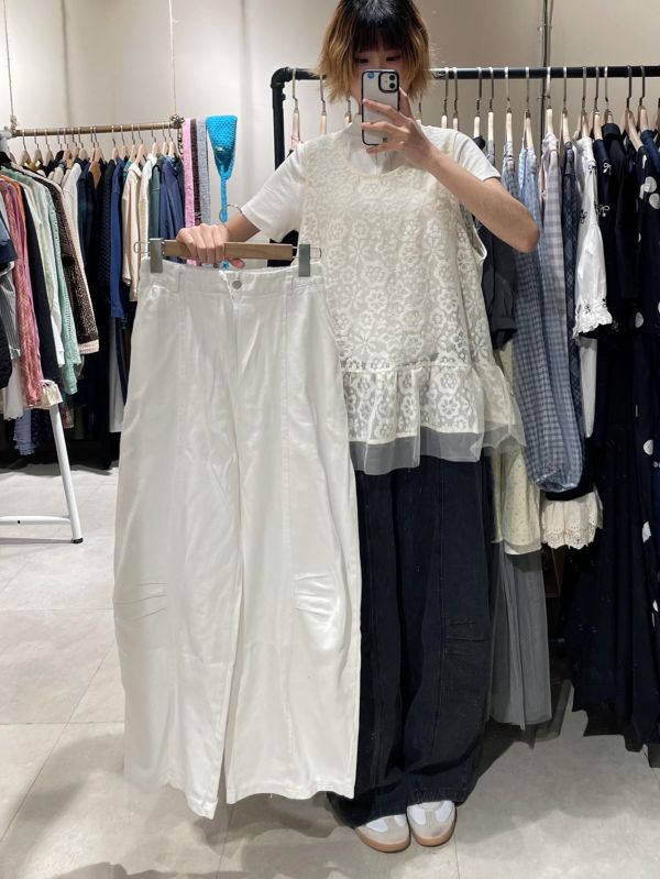 牛仔打褶線條錐形長褲 