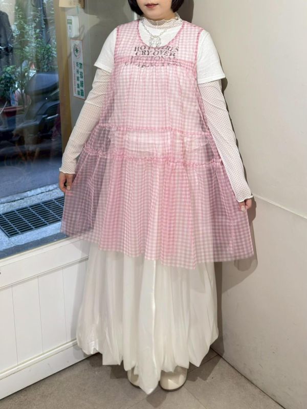 格紋層次紗寬肩帶背心 