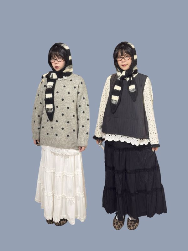 薄絨布蛋糕滾邊長裙 