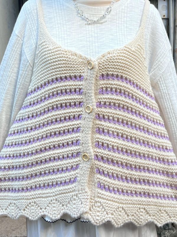 粗毛線針織撞色鈕扣背心 