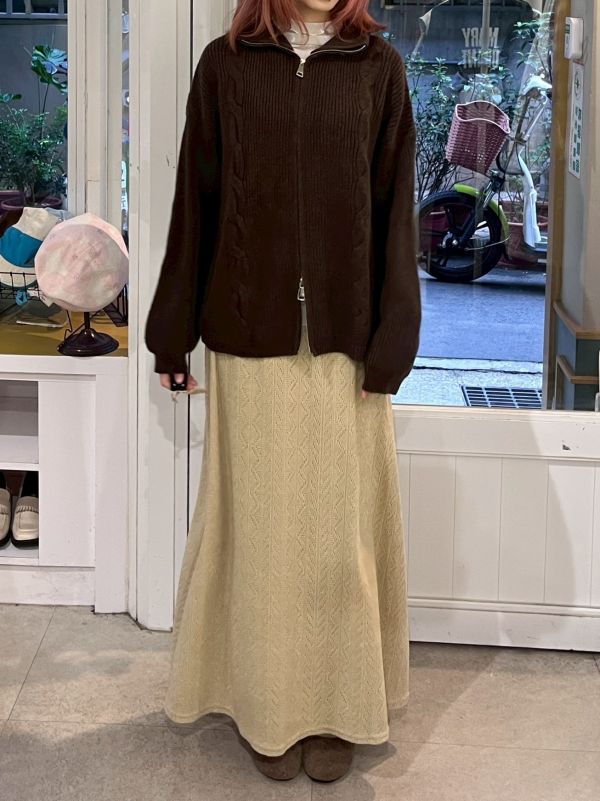 雙拉鏈針織高領長袖毛衣 