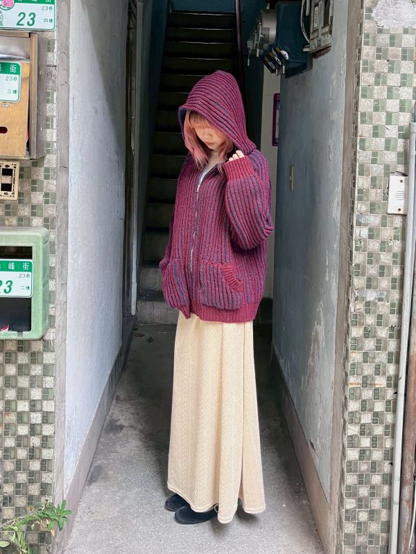 撞色毛線針織拉鏈外套 