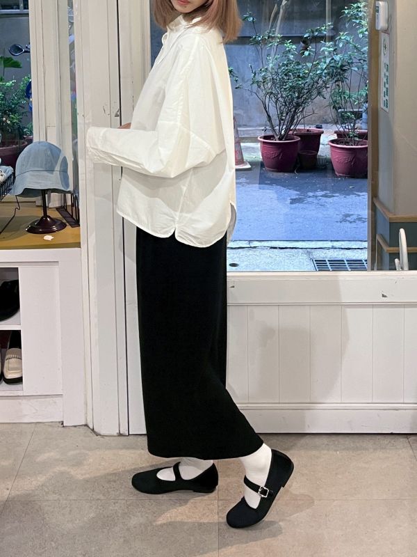 燈芯絨後開衩直筒長裙 