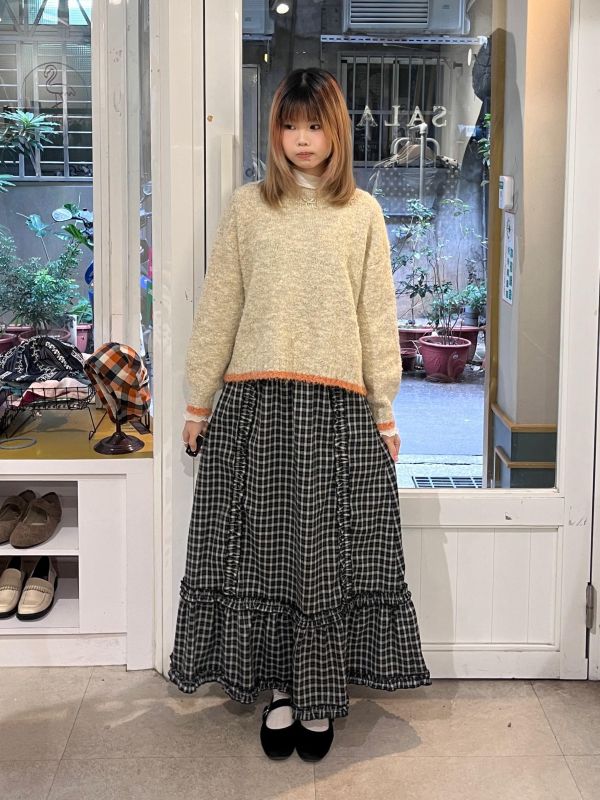 復古格紋擠花魚尾長裙 