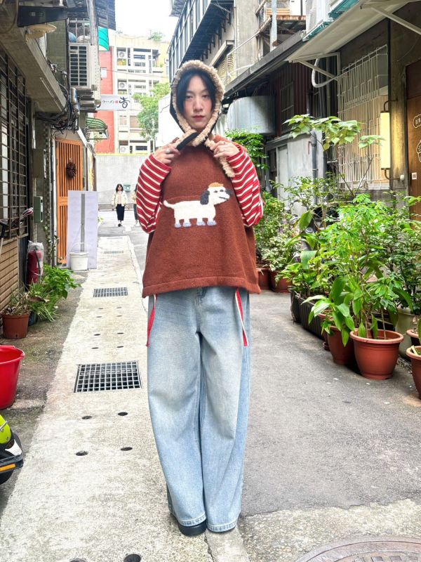 狗狗橘色針織毛線背心 