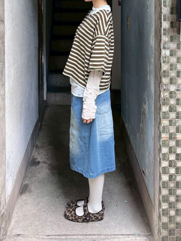 牛仔皺皺設計七分褲 