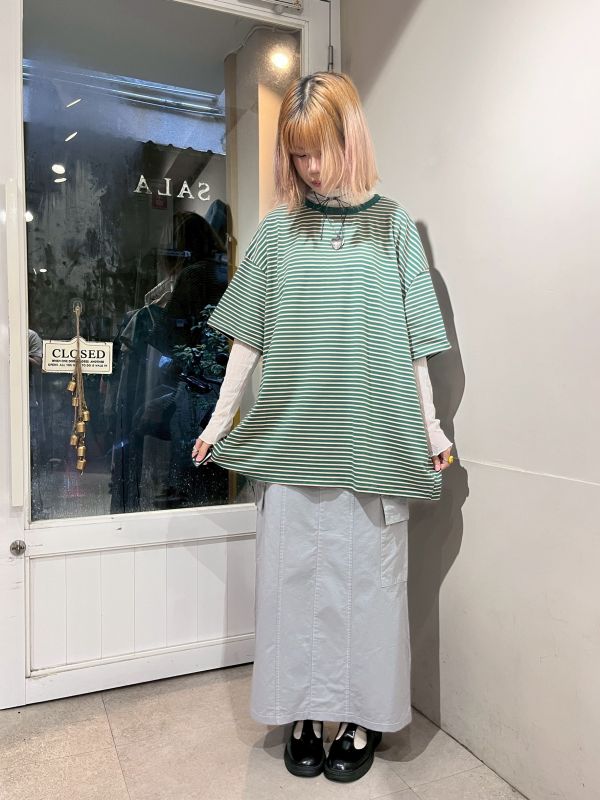 羅紋領雙色條紋純棉長版tee 