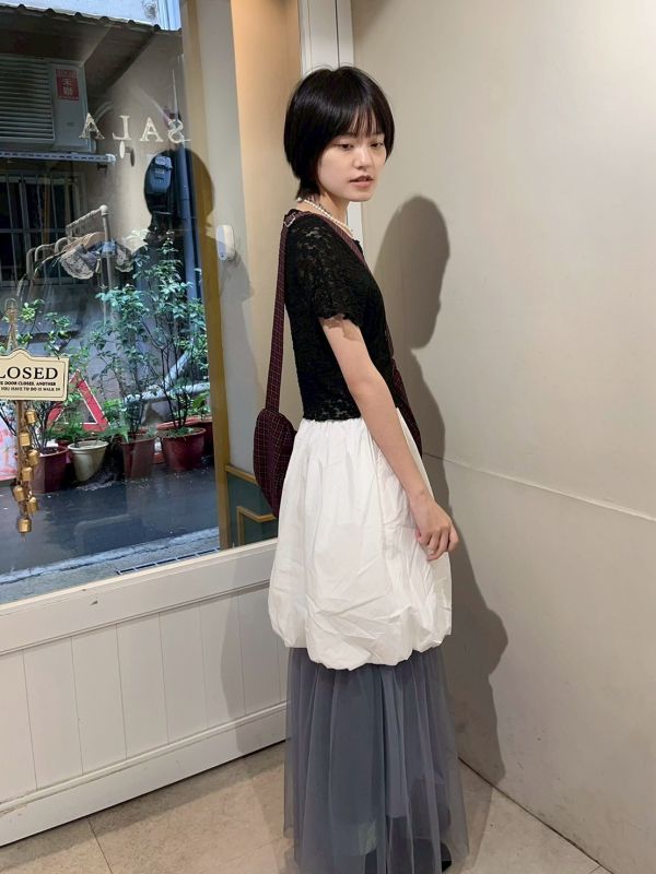 鬆緊腰雙口袋氣球泡泡短裙 