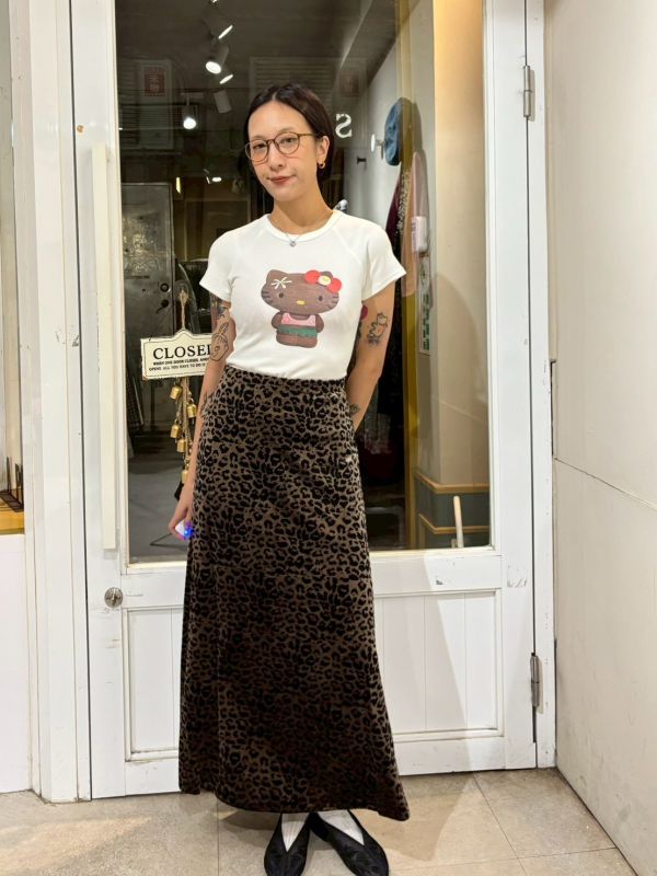 光澤短絨布豹紋魚尾長裙 