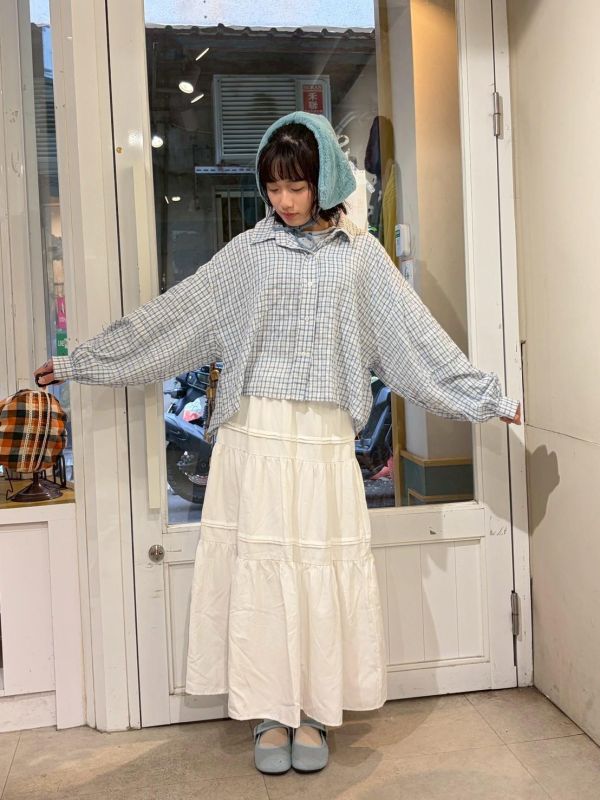 格紋前短後長襯衫 