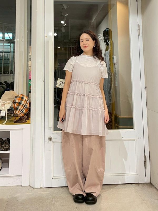 可調節細肩可愛捲邊蛋糕裙雙層短罩衫 