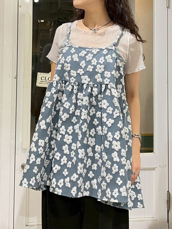 滿版立體花朵後綁帶可調節細肩小背心 