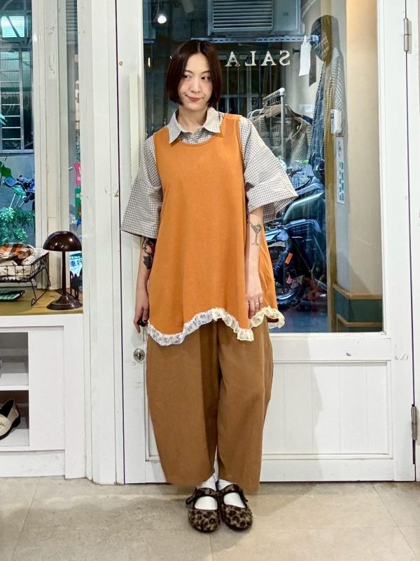 棉麻繭型九分寬褲 