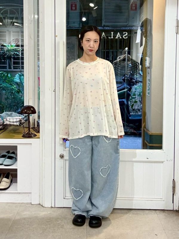 不收邊愛心繭型牛仔褲 