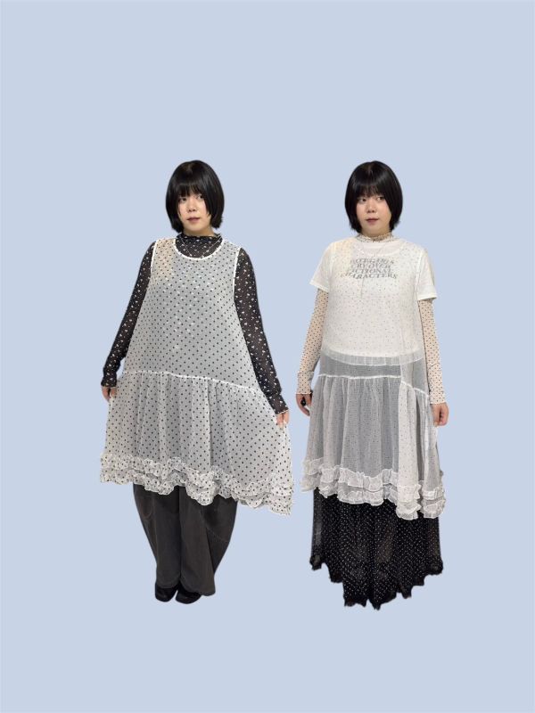 透透紗雙層蛋糕下擺長版背心 