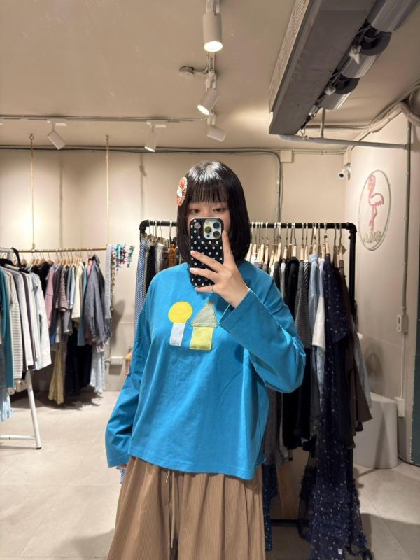 幾何圖形刺繡落肩長袖 