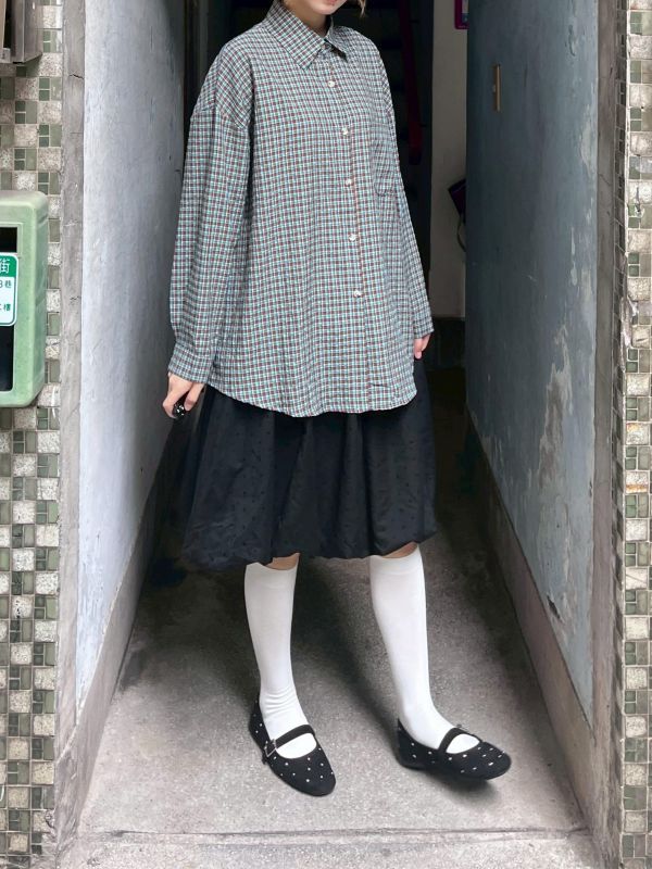 繽紛泡泡布格紋長袖襯衫 