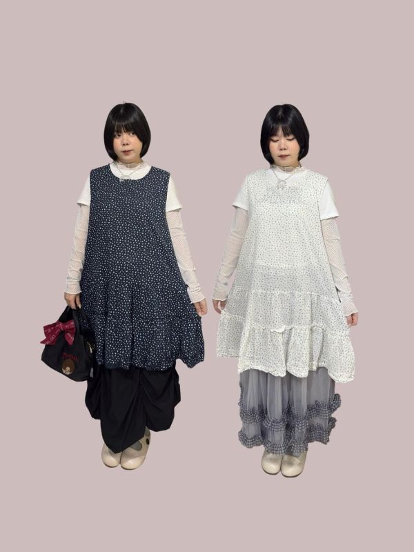 小碎花蛋糕荷葉下擺背心裙 