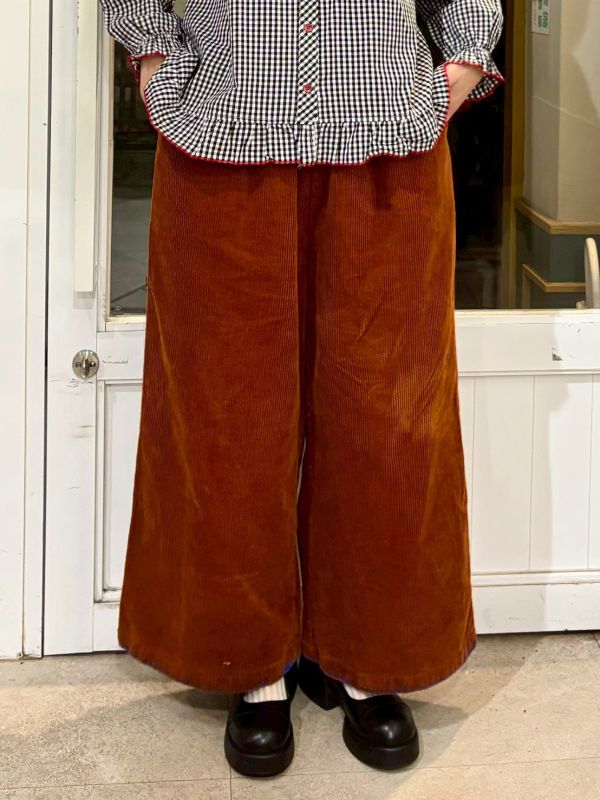 鬆緊腰下擺縫線燈芯絨褲九分寬褲 