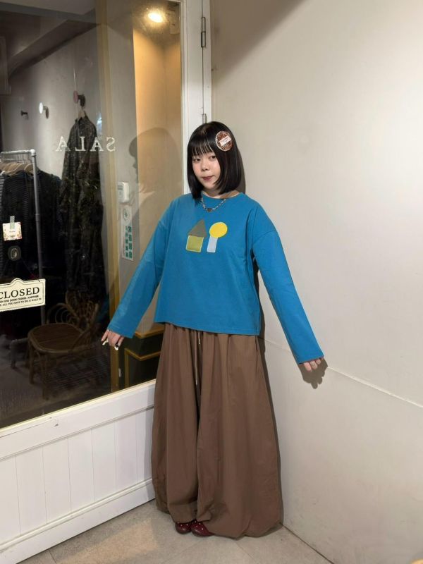 幾何圖形刺繡落肩長袖 