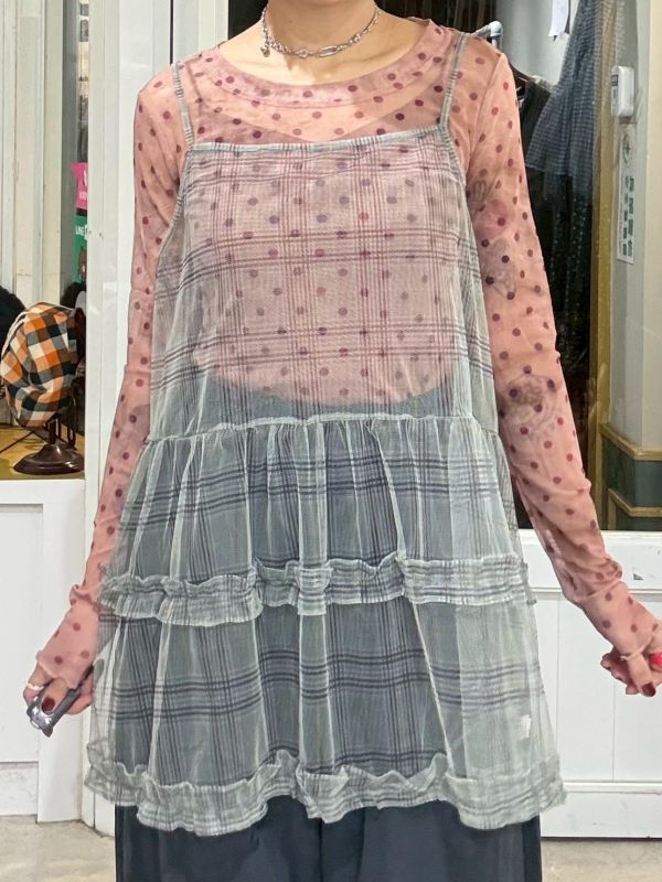 格紋紗蛋糕吊帶背心 