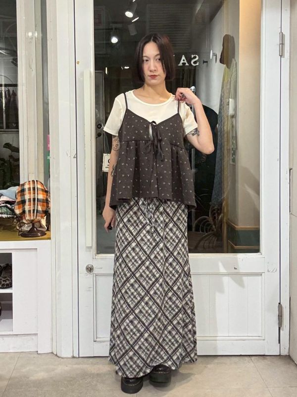 咖啡色前綁帶毛呢吊帶背心 