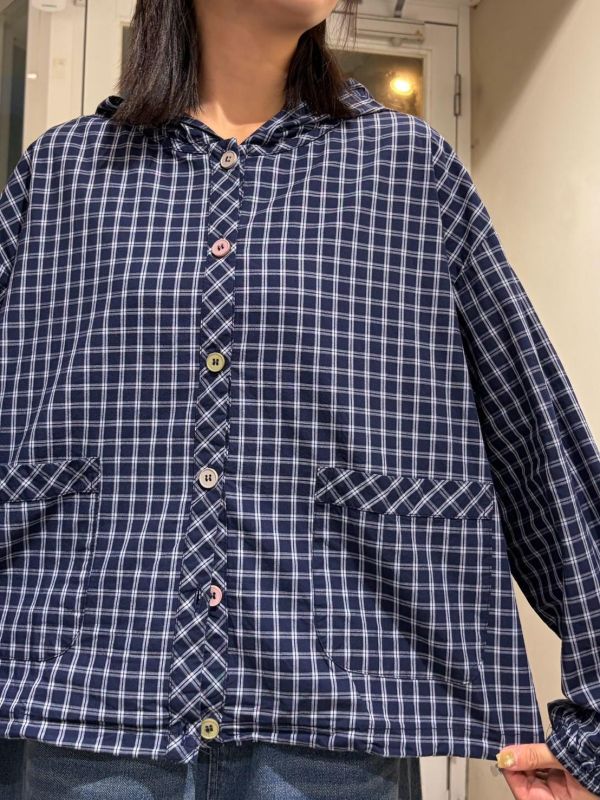 格紋連帽彩色排釦外套 