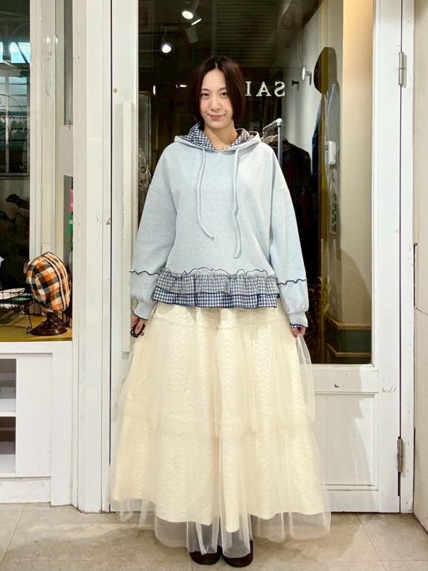 伸縮腰小花布雙層紗蛋糕裙 