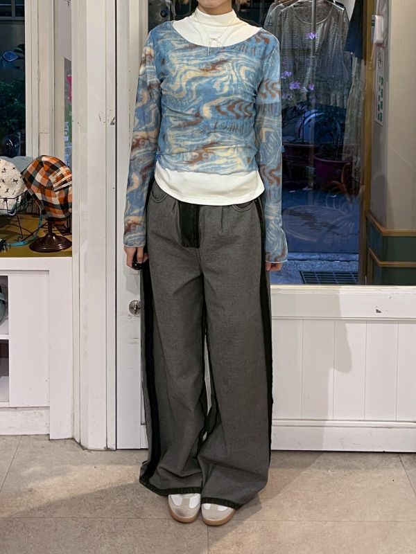 油畫渲染雙層透膚長袖上衣 