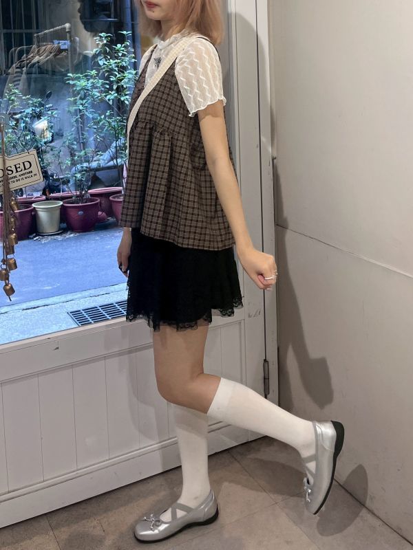 吊帶傘擺格紋背心 