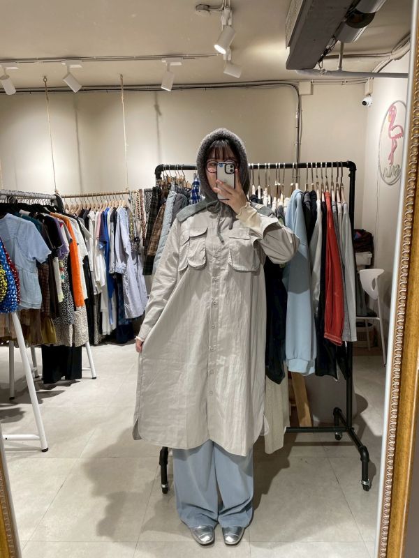 工裝風布標手袖胸口袋長袖洋裝 