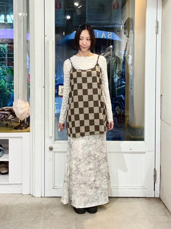 棋盤格吊帶背心 