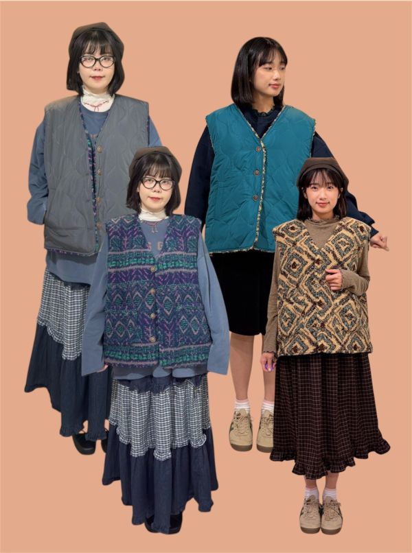 雙面穿絎縫鋪棉x圖騰QQ毛背心 