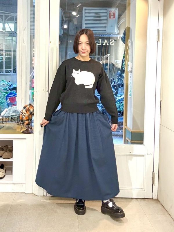 伸縮腰千鳥格紋大口袋傘狀裙 