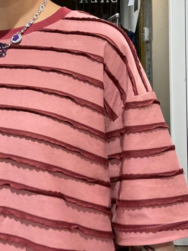 立體條紋滾邊撞色Tee 