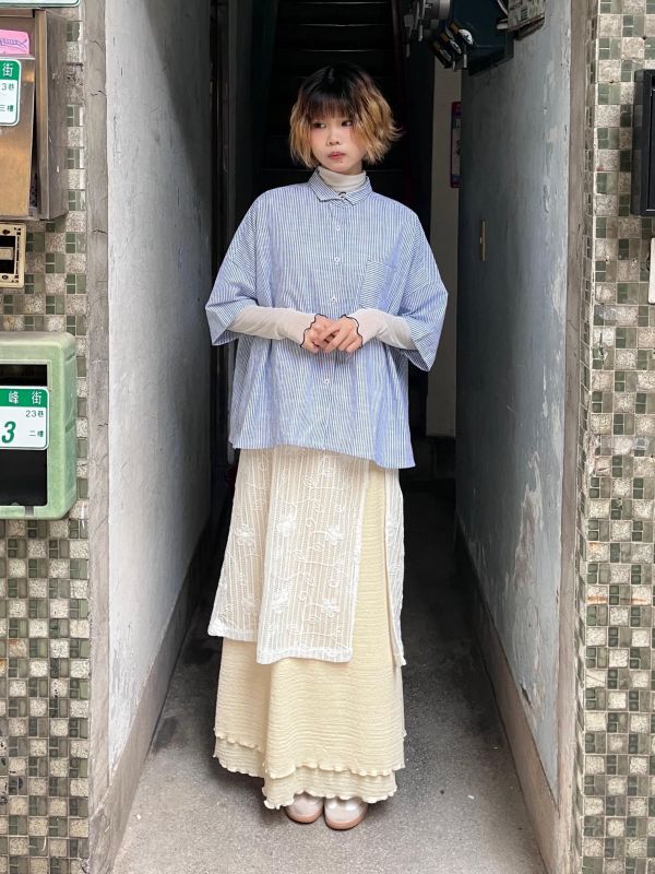 短版口袋條紋短袖襯衫 