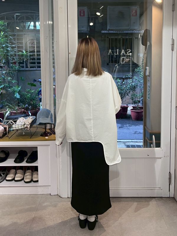 翻領下擺不規則襯衫 