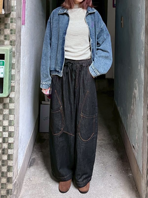 翻領做舊復古拉鍊牛仔外套 