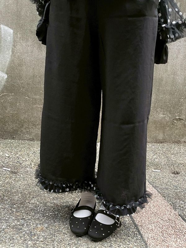 拼接波點紗紗下擺長褲 