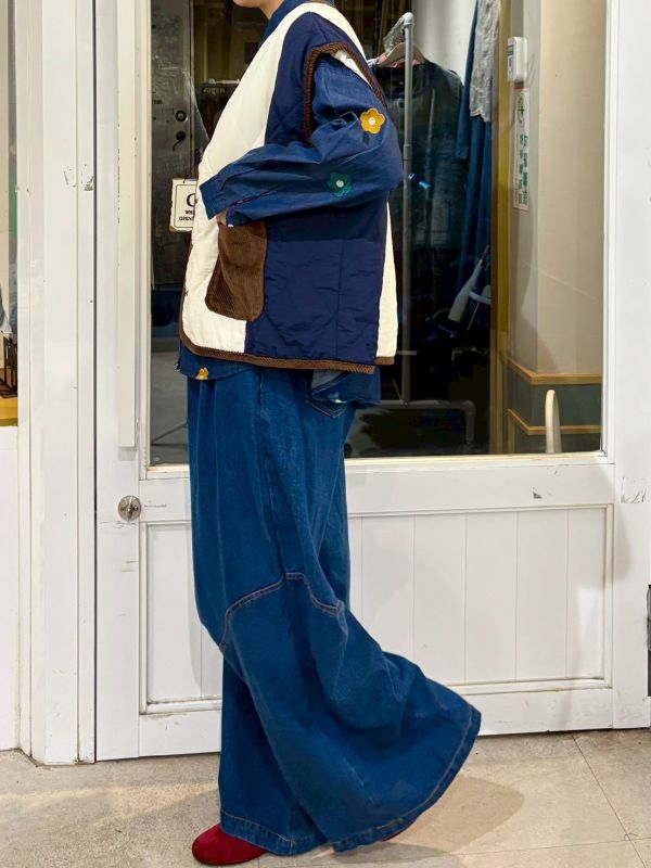 橫縫拼接燈芯絨口袋背心 