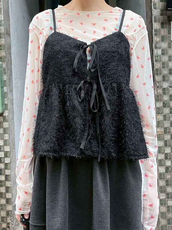 綁帶毛毛可調節吊帶背心 