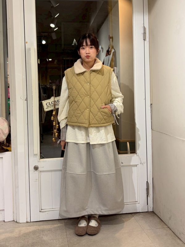 菱紋撲面泰迪熊毛毛翻領短版背心 