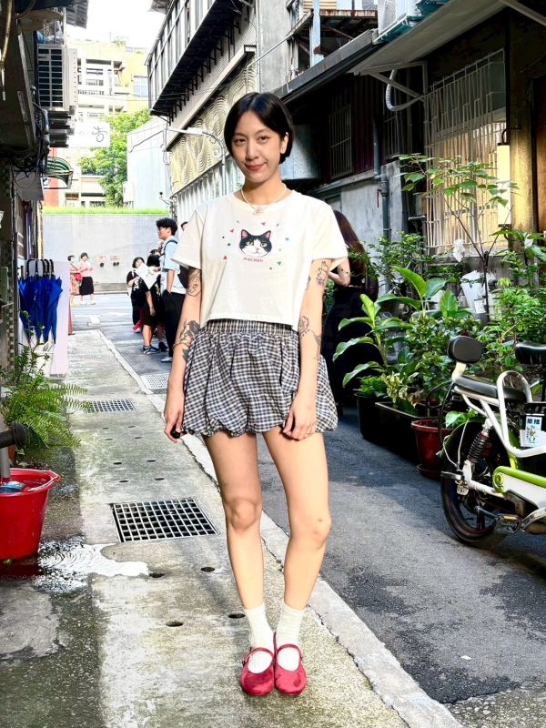 格紋氣球短裙 