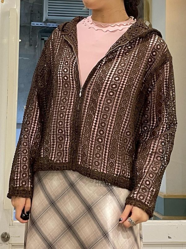 鏤空麻繩針織拉鏈連帽外套 